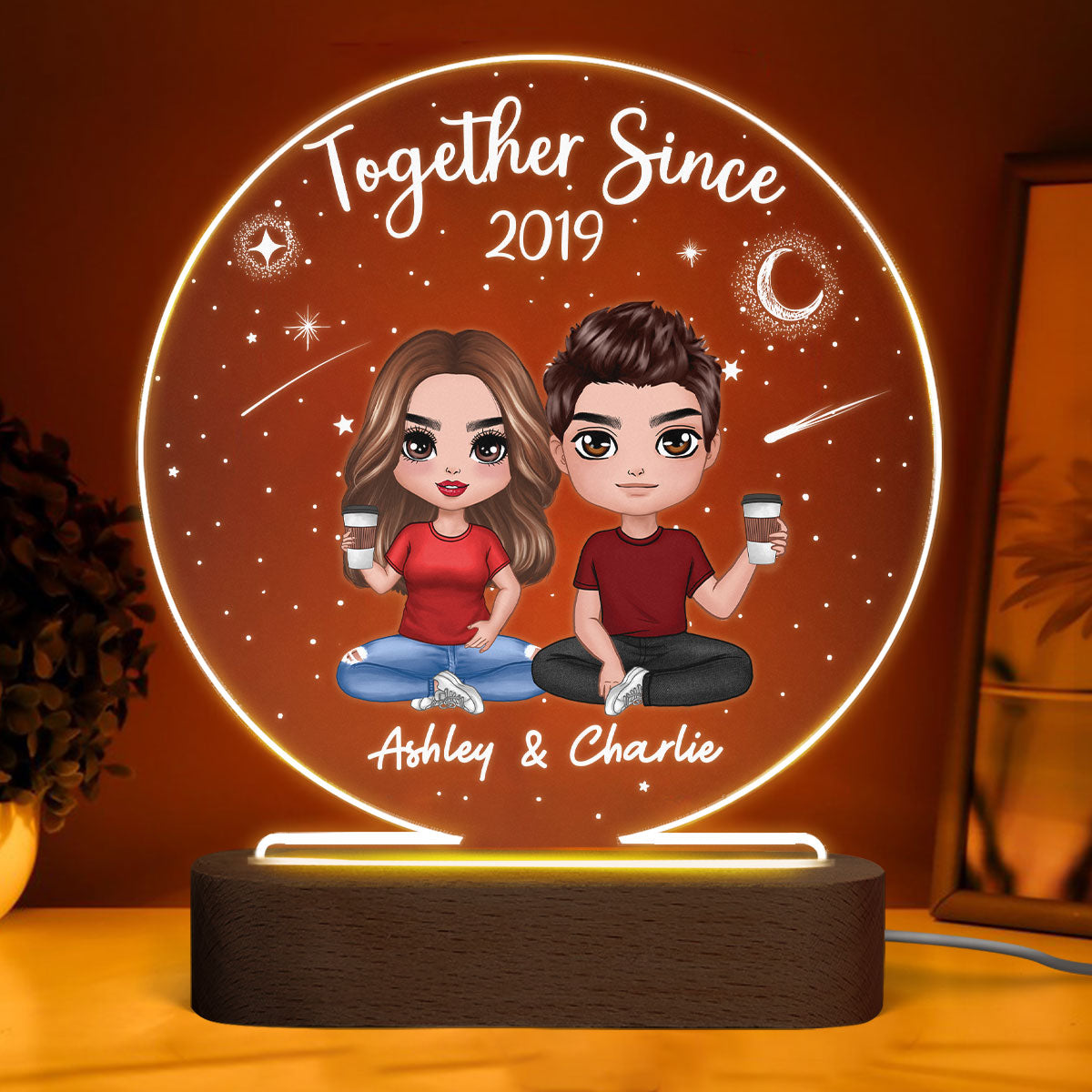 Together Since Couple In Starry Night Personalized Circle Acrylic Plaque With LED Night Light - Valentine‘s Day Gift - Anniversary Gift For Couple - Gift For Him - Gift For Her