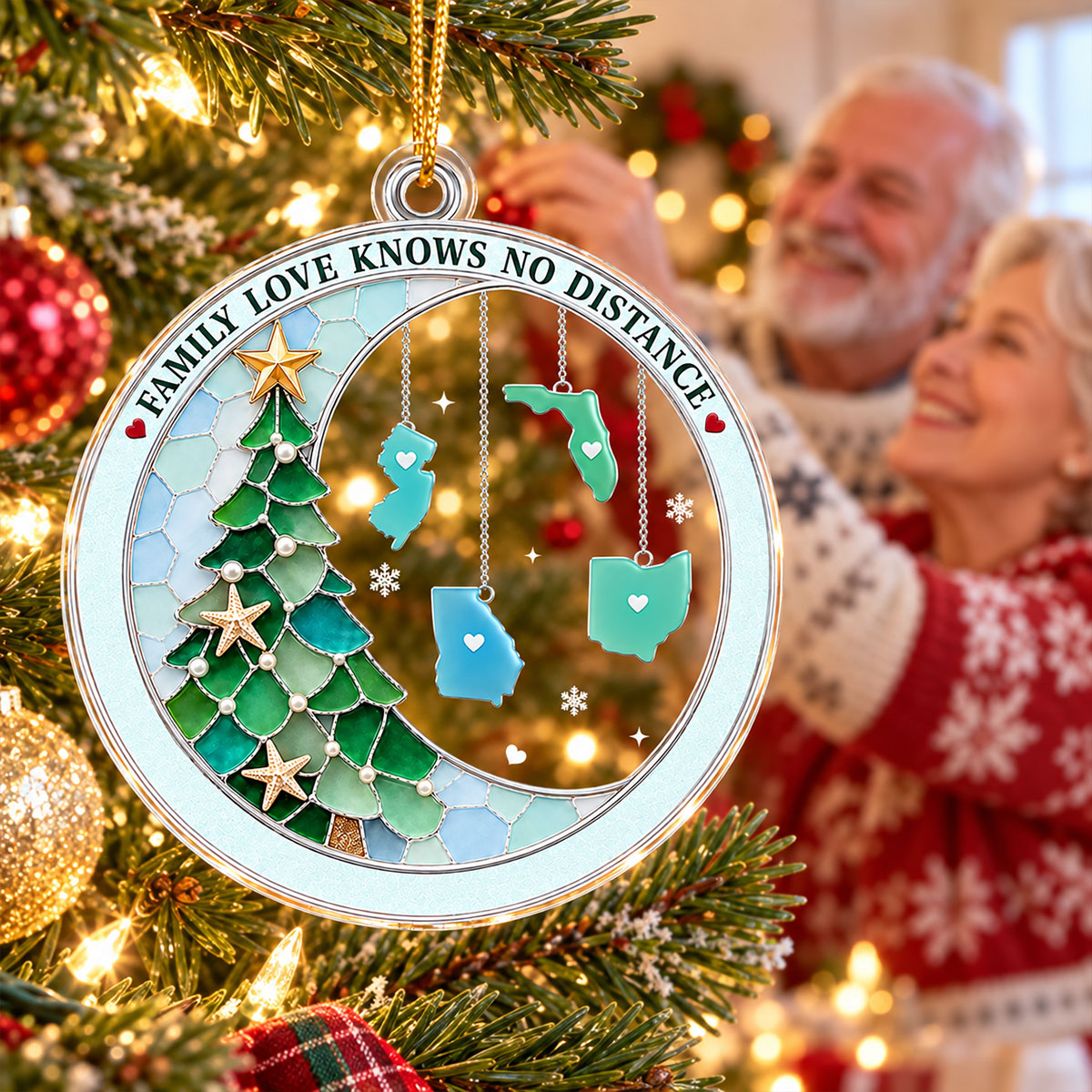 Family Love Knows No Distance 2D Flat Printed - Personalized Acrylic Ornament - Christmas Gift For Family