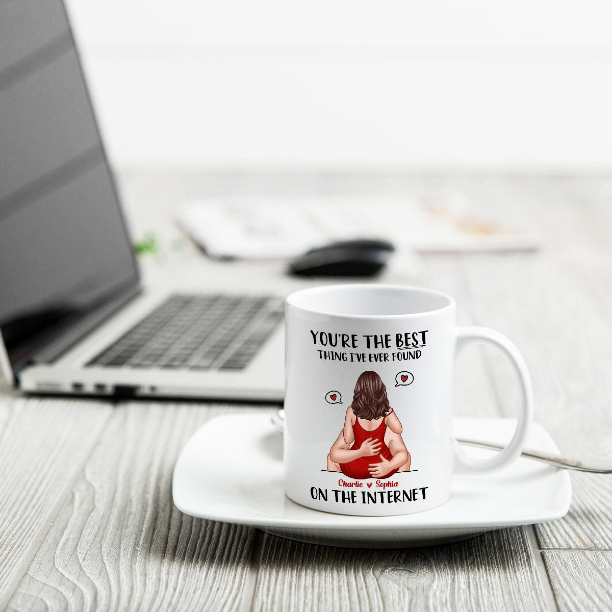 Online Dating Virtual Love Embrace Valentine‘s Couple Personalized Mug