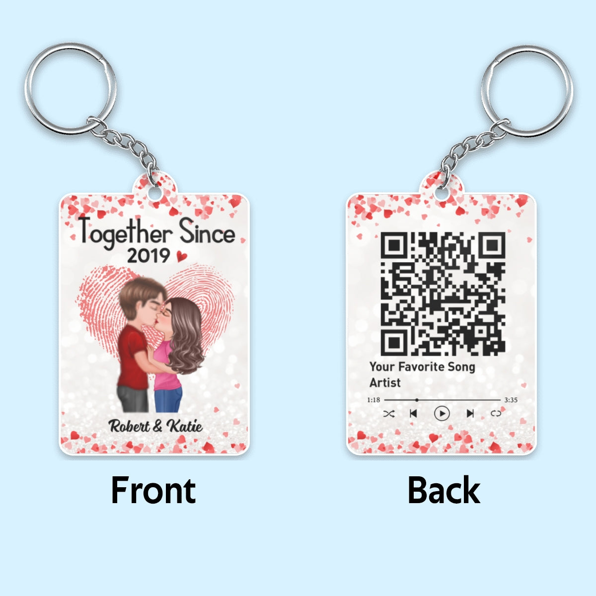 Fingerprint Doll Couple Kissing Favorite Song Scannable QR Code Personalized Acrylic Keychain