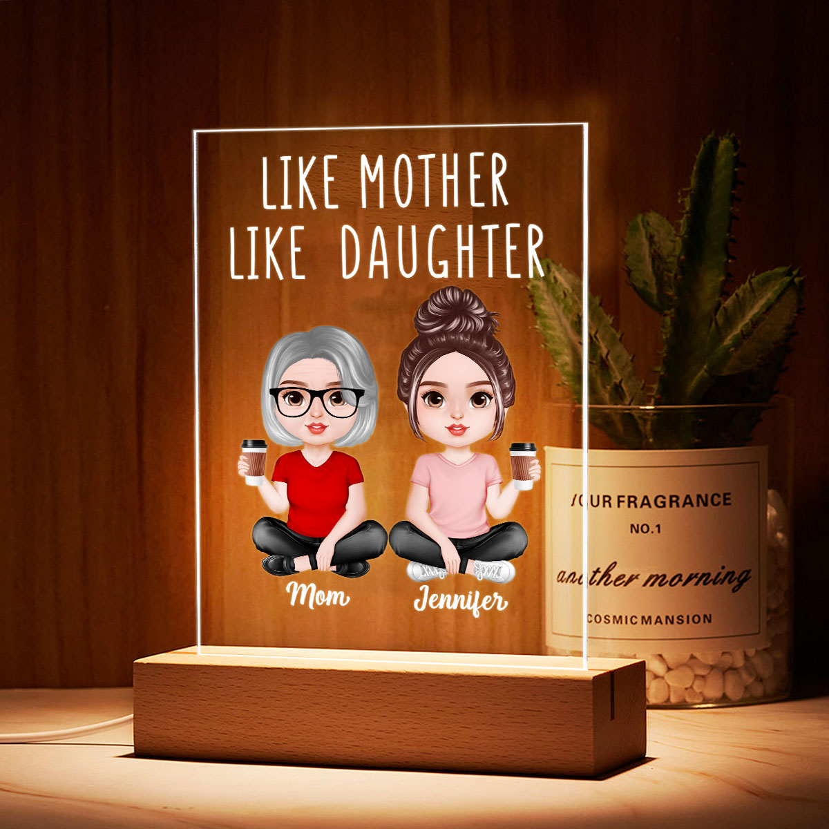 Realistic Doll Like Mother Like Daughter Personalized Rectangle Acrylic LED Night Light