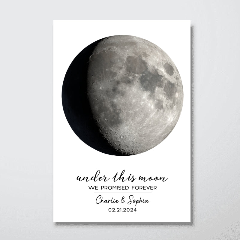 Under This Moon We Promise Forever Couple Custom Moon Phases Anniversary Date Personalized Poster, Anniversary Gift, Wedding Gift For Couple, For Him, For Her, Boyfriend, Girlfriend, Husband, Wife