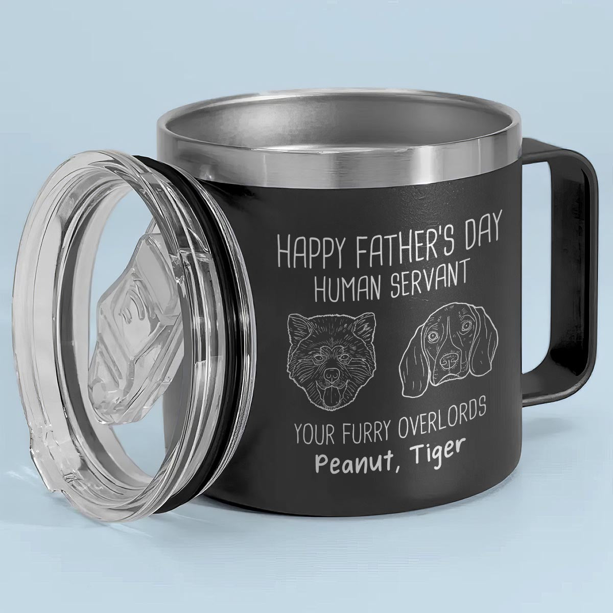 Happy Father's Mother's Day Human Servant Dog Head Outline Personalized Stainless Steel Tumbler With Handle