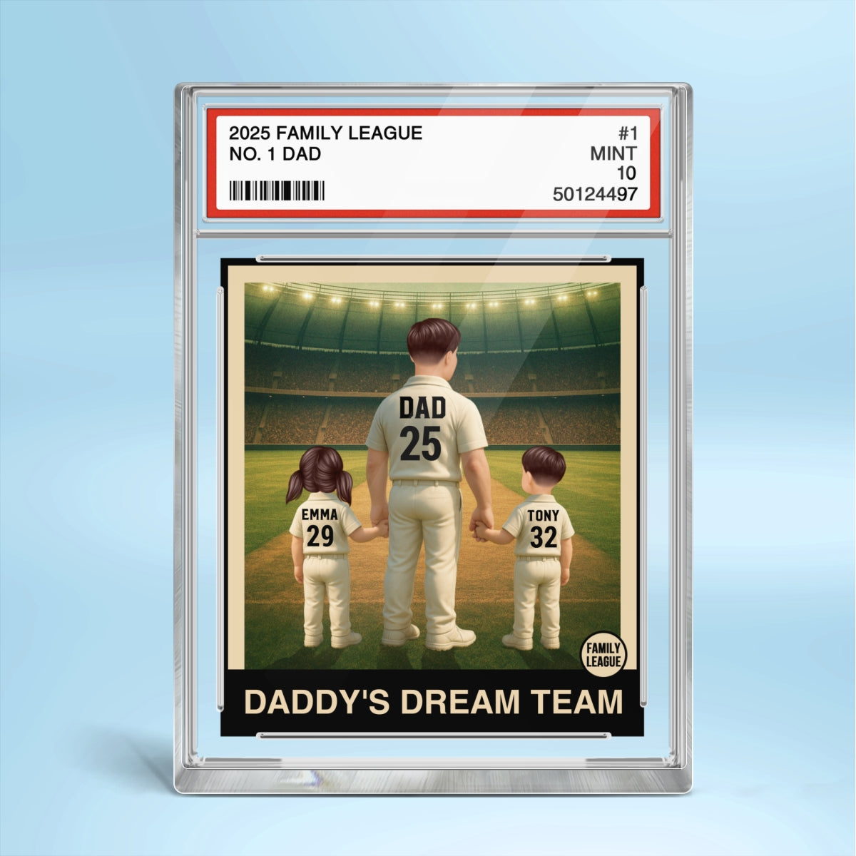 Cricket No. 1 Dad Man & Kids Trading Card Style - Personalized Acrylic Block Plaque