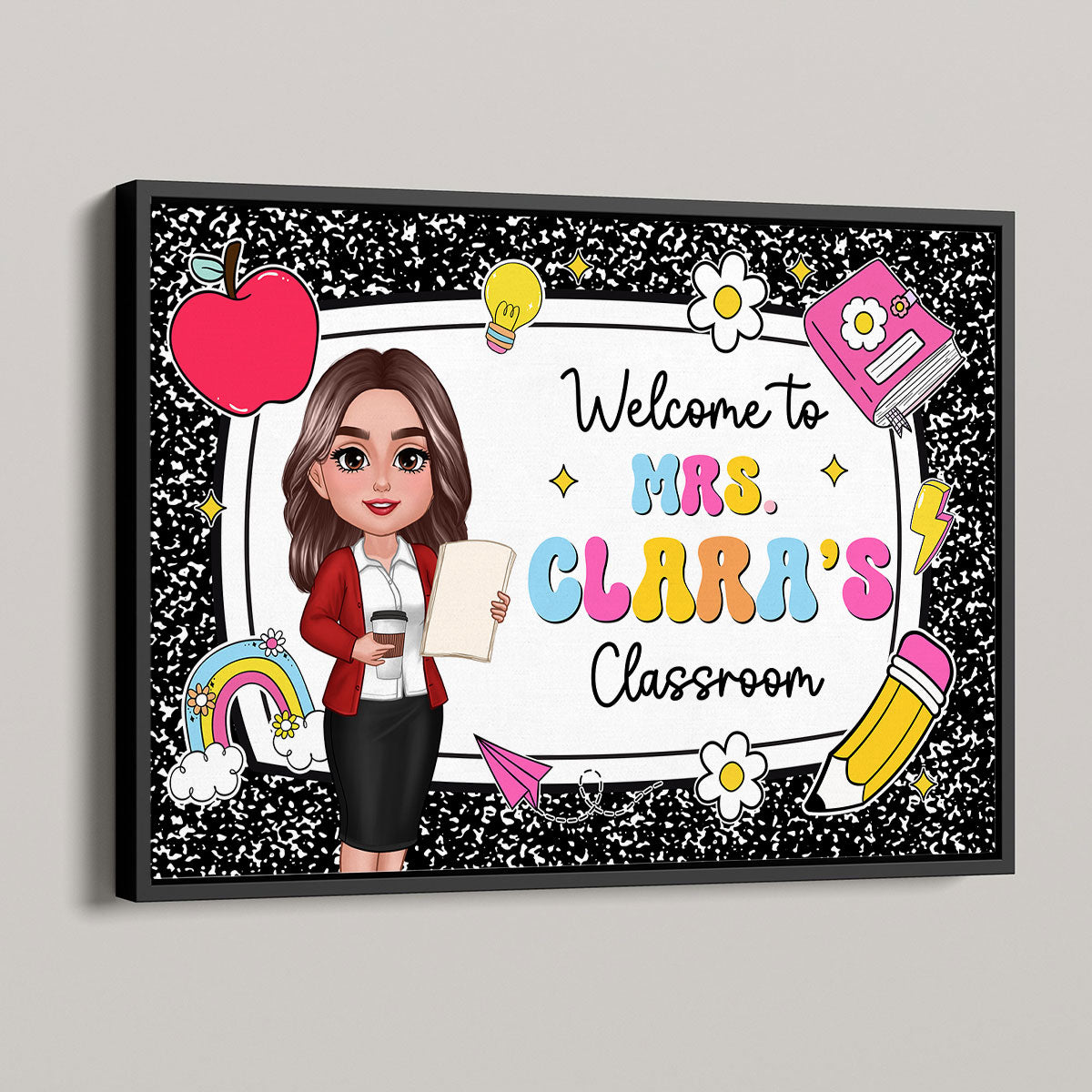 Teacher Composition Book Pattern Personalized Poster, Back To School Gift