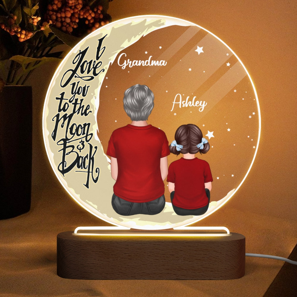 Grandma Grandkids On Moon - Personalized Acrylic Block/ Plaque LED Night Light