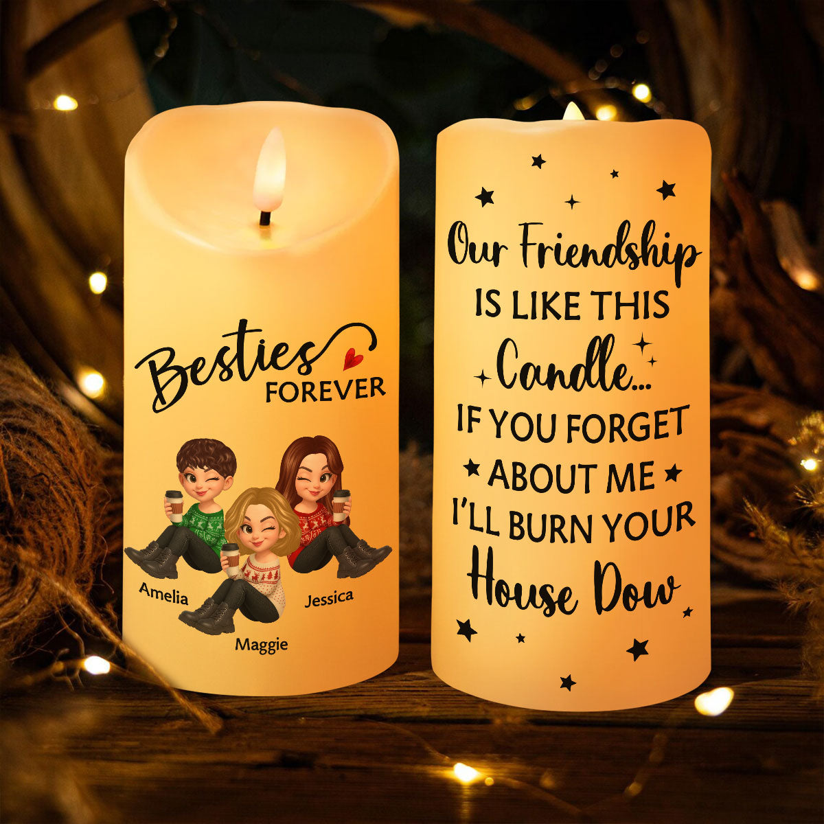 Christmas Besties Forever Personalized LED Candle, Christmas Gift