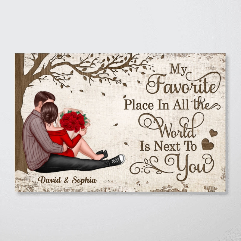 Favorite Place Next To You Couple Sitting Personalized Horizontal Poster, Gift For Him, For Her