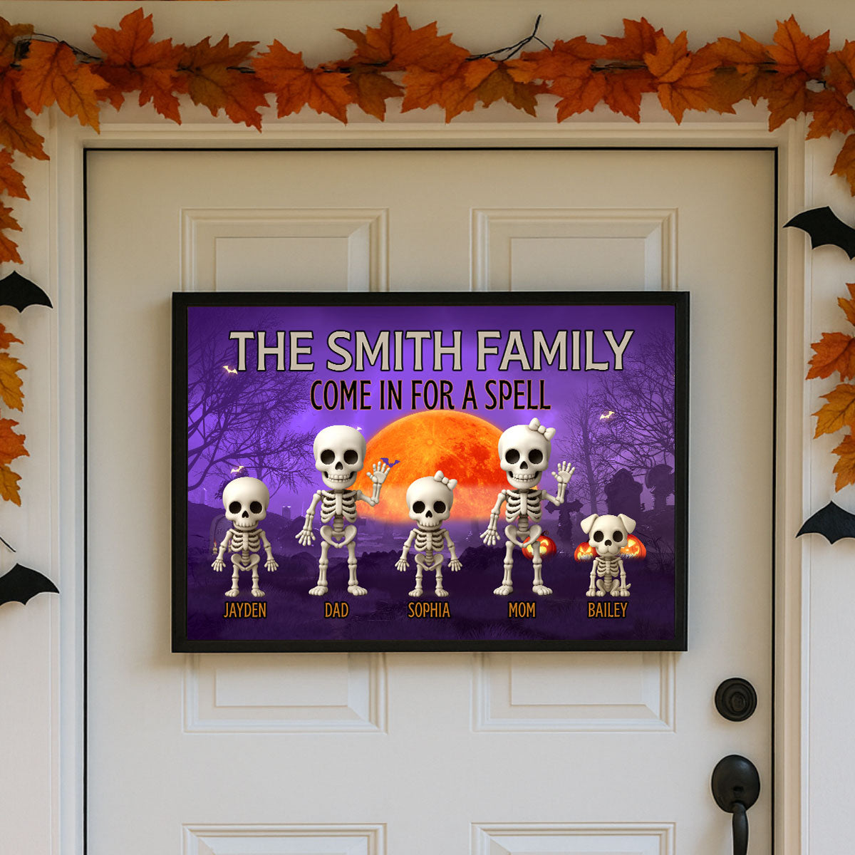 Halloween Funny Skeleton Family Personalized Poster, Halloween Decor| ?? Made in the USA