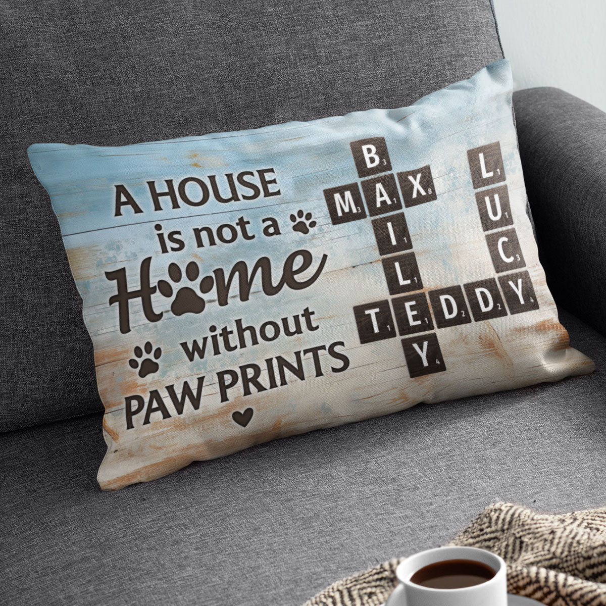Home With Paw Prints Pet Crossword Puzzle Art Personalized Rectangle Pillow