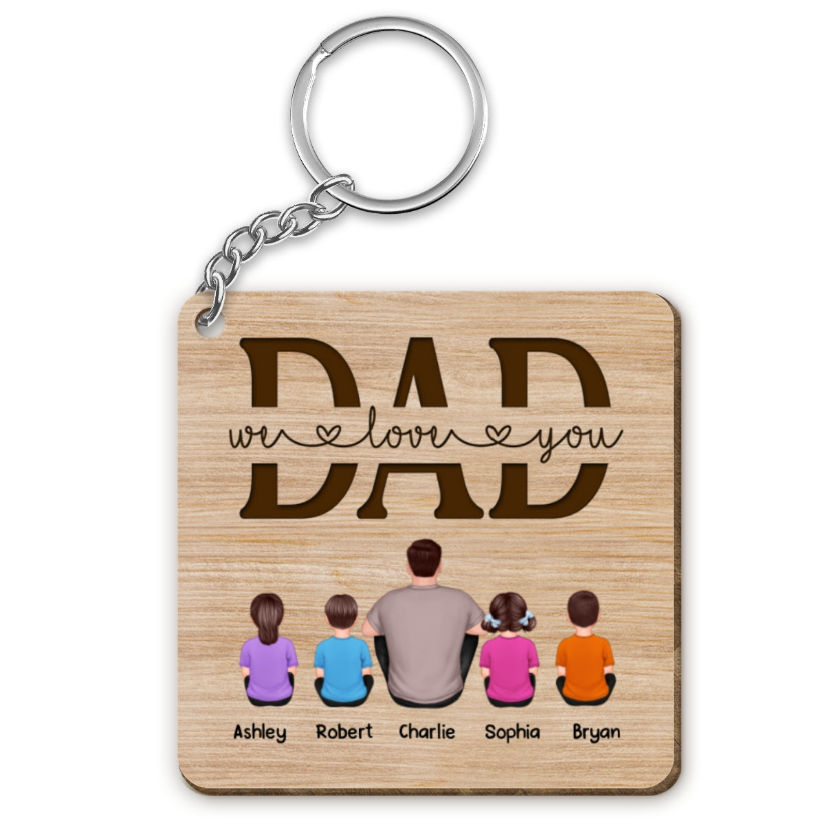 Best Dad Ever Drive Safe Daddy Back View Man Kids Dog Cat Personalized Wooden Keychain
