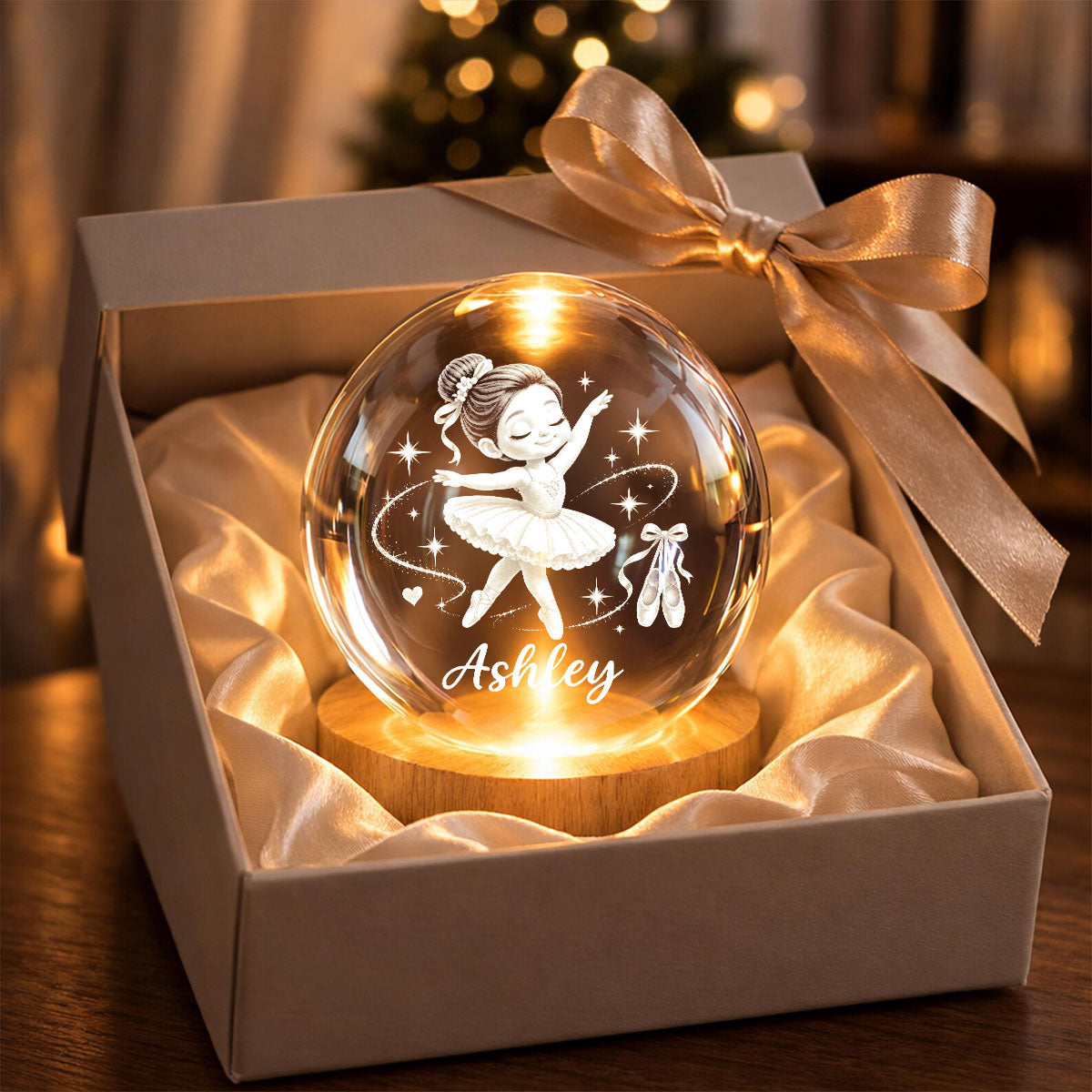 Beautiful Ballerina Girl Custom Name - Personalized Crystal Ball LED Night Light - Christmas Gift For Ballerina Girl, Daughter, Granddaughter