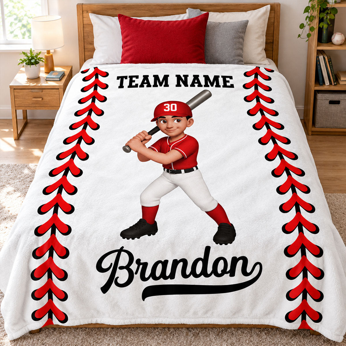 Baseball Softball Boy Girl Custom Name And Team Name - Personalized Fleece Blanket - Christmas Gift For Baseball Players, Grandson, Son, Granddaughter, Daughter