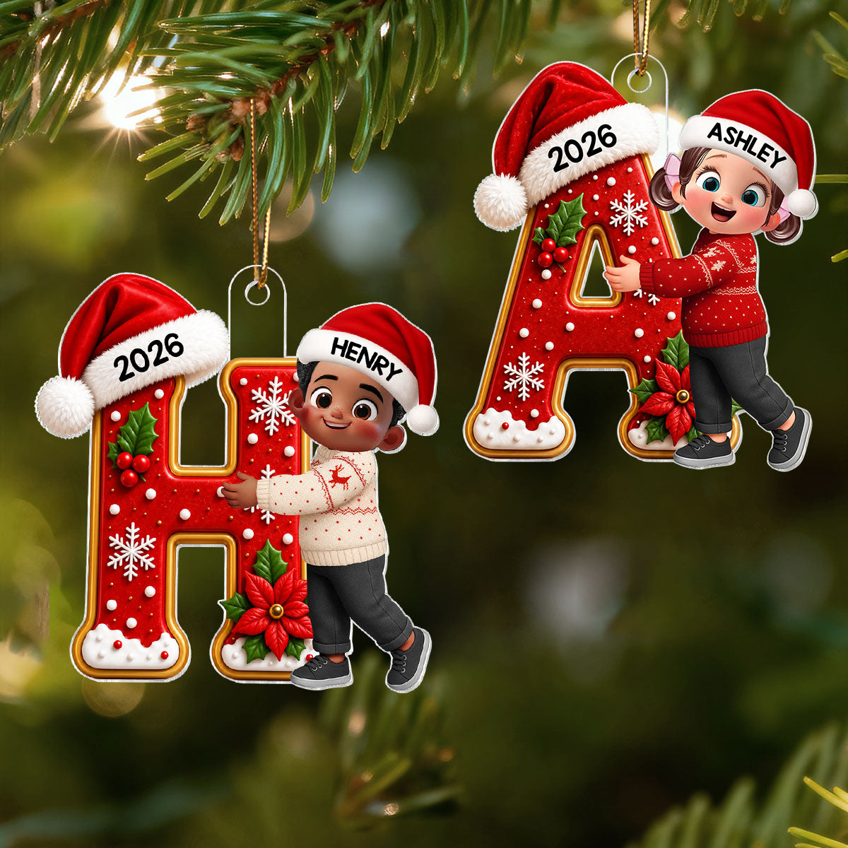 Joyful Christmas Letter Hug - Personalized Acrylic Ornament - Gift For Boys, Girls, Grandkids
