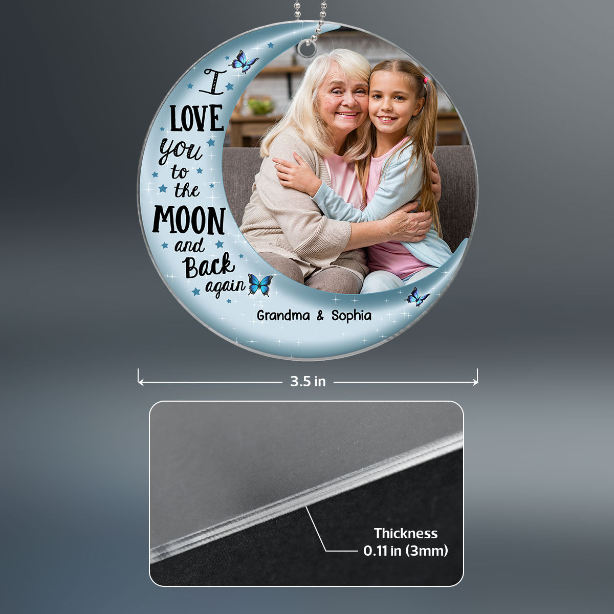 Love To The Moon Grandma Grandkid Photo Inserted Personalized Acrylic Ornament