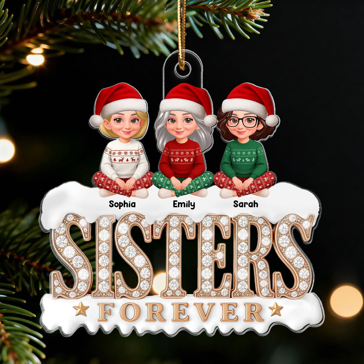 3D Shining Effect Sisters Forever Beautiful Women - Personalized Acrylic Ornament - Gift For Sisters