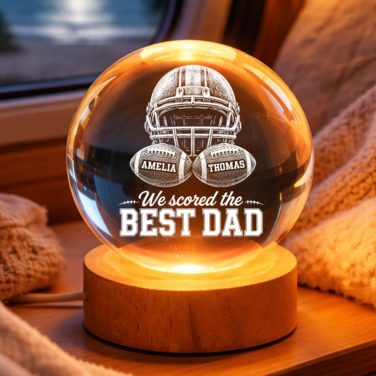 American Football We Scored The Best Dad - Personalized Crystal Ball LED Night Light - Father's Day Gift For Dad, Football Lovers