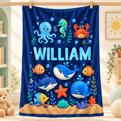 Cute Kids Animal & Fantasy World Custom Name - Personalized Fleece Blanket - Christmas Gift For Kids, Boys, Girls, Son, Daughter, Grandson, Granddaughter