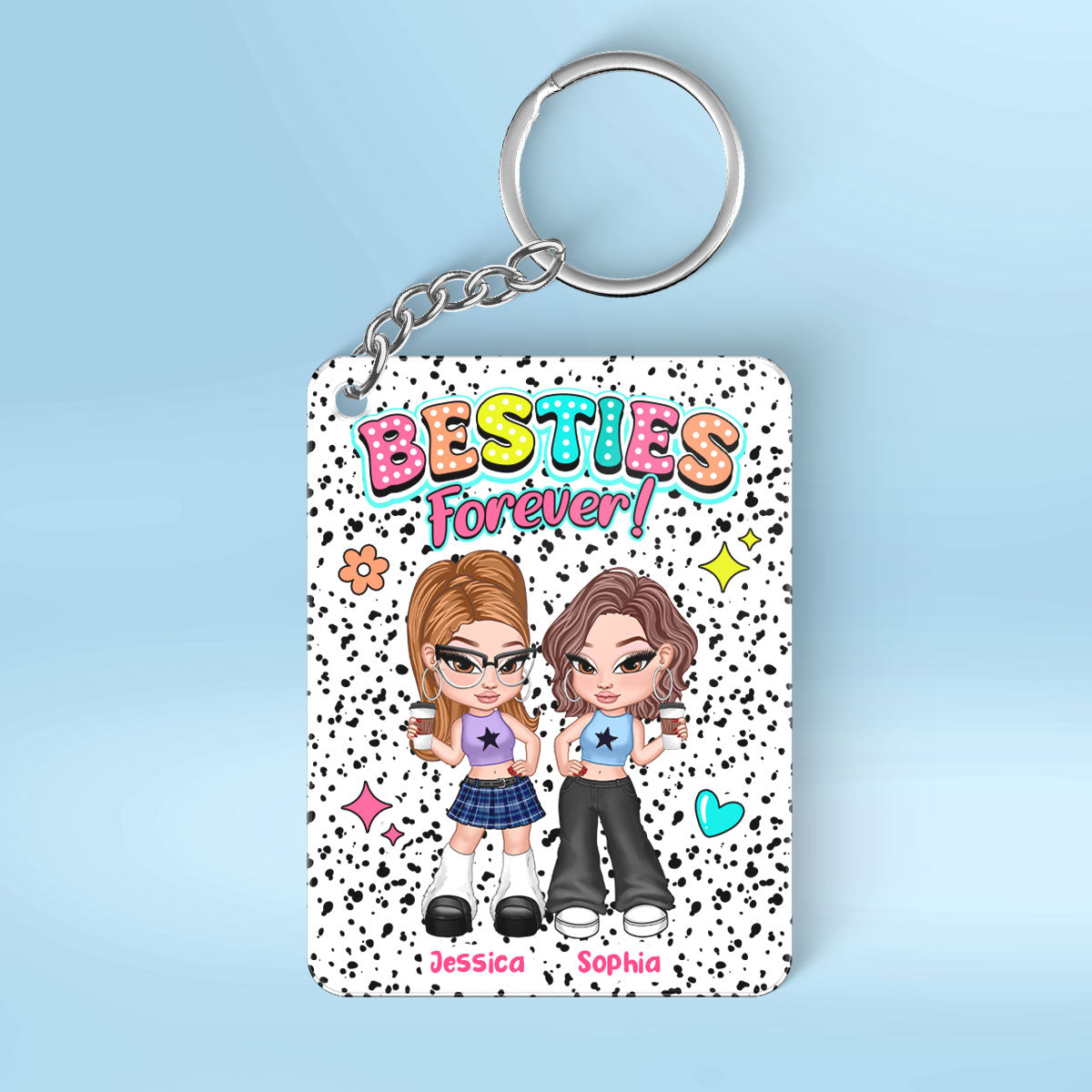 Y2K Besties Dalmation Dot Colorful Pattern Personalized Acrylic Keychain