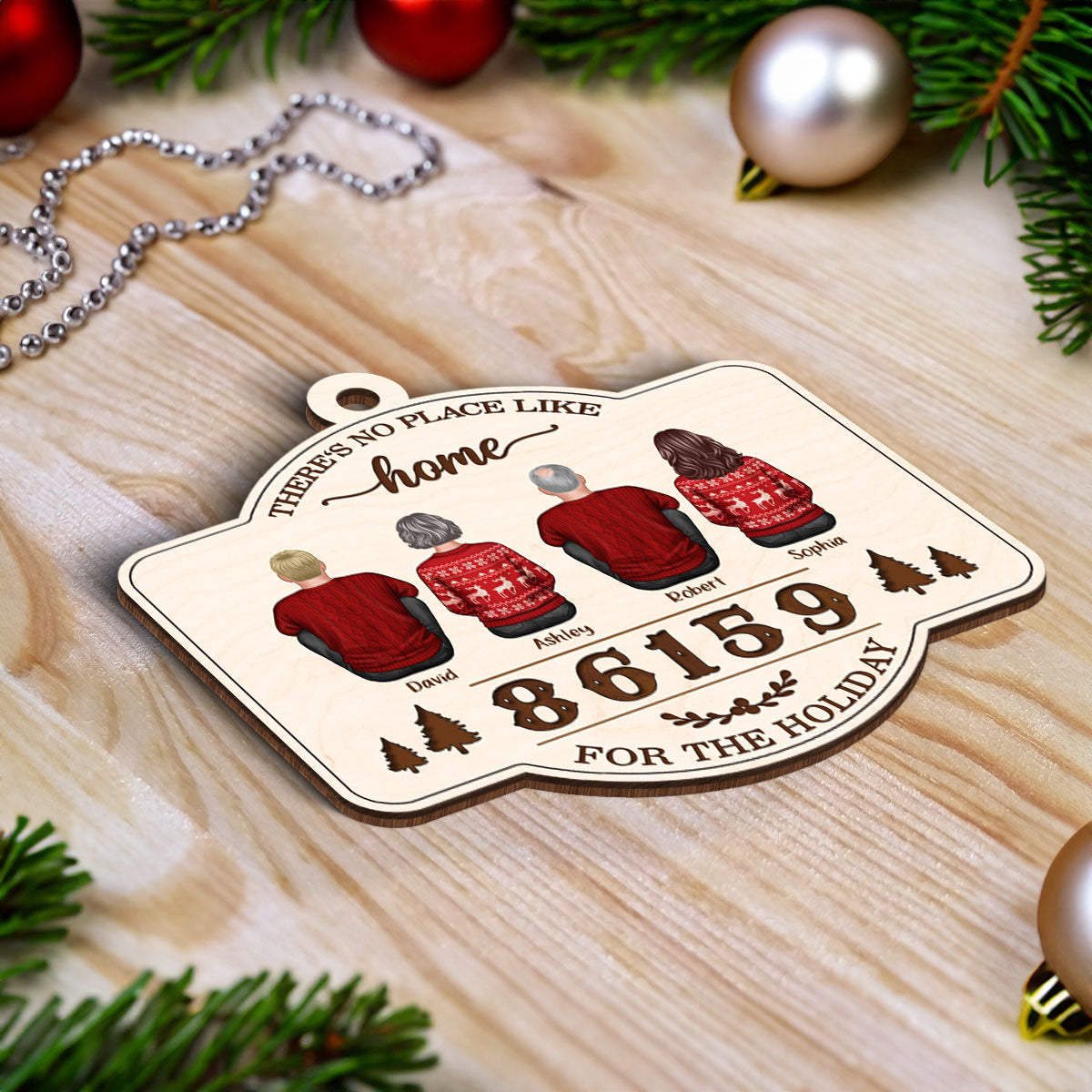 No Place Like Home Zip Code Doll Family Personalized Wooden Ornament, Christmas gift for Family