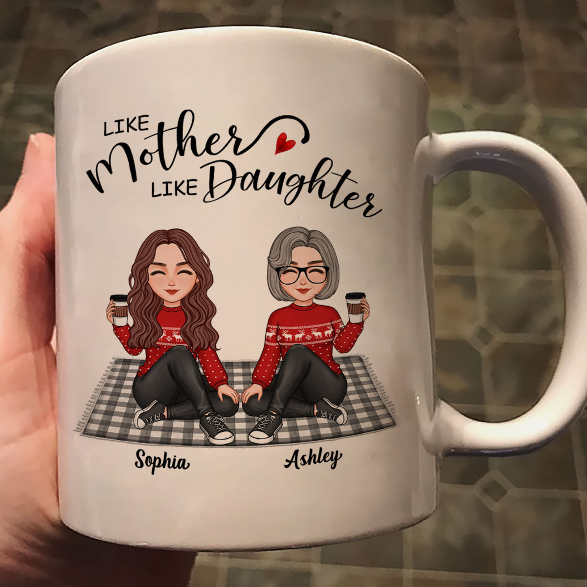 Like Mother Like Daughter Cute Mother Daughter Sitting On Mat Personalized Mug