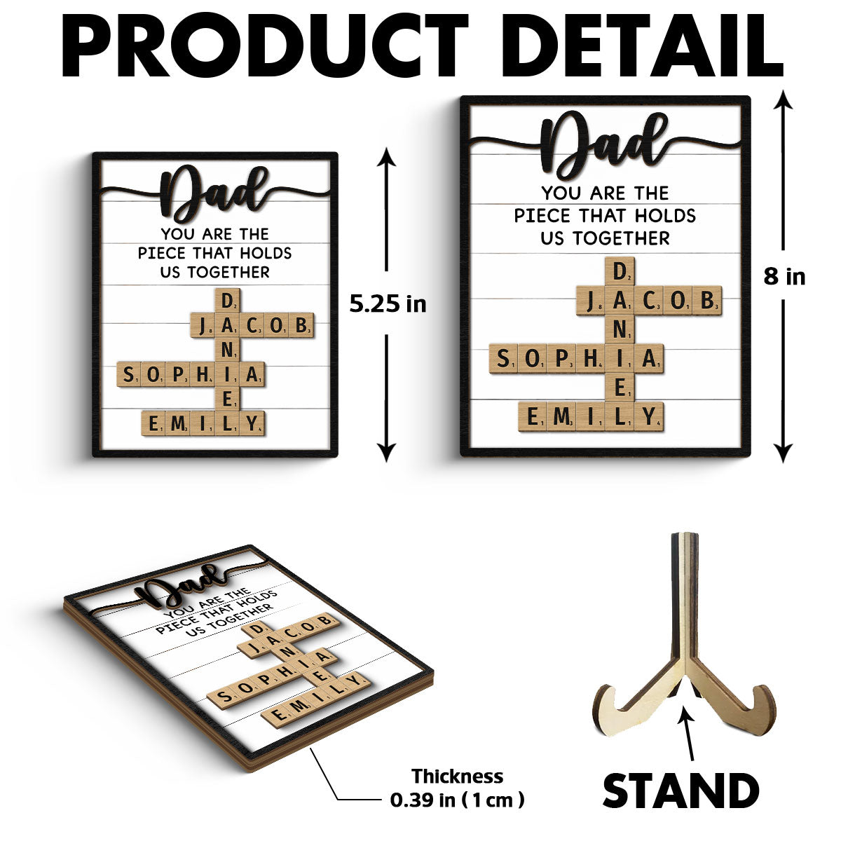 Dad You Are The Piece That Holds Us Together Crossword Puzzle Art Personalized 2-Layer Wooden Plaque