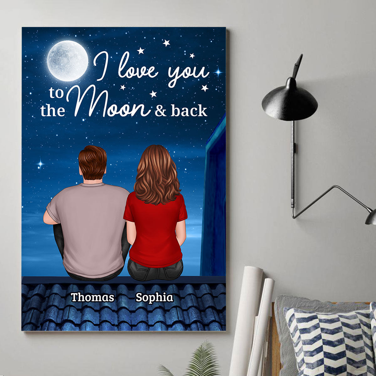 Couple Sitting Back View On The Roof Personalized Vertical Poster