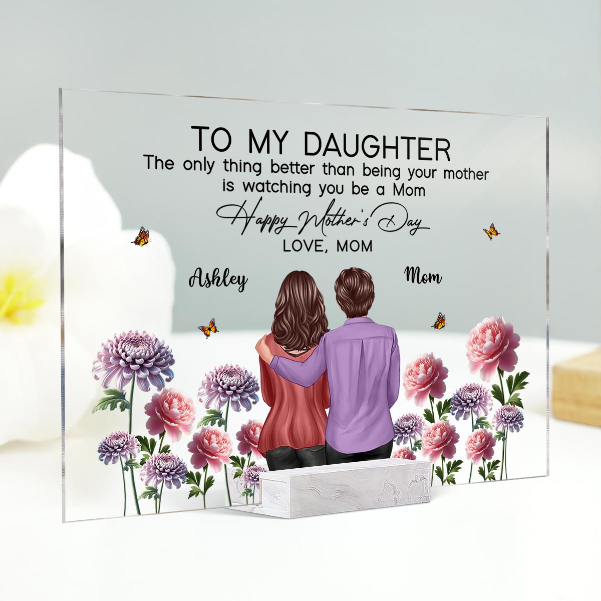 To My Daughter From Mom Happy Mother's Day Birth Flower - Personalized Acrylic Plaque - Heartfelt Gift For Daughter