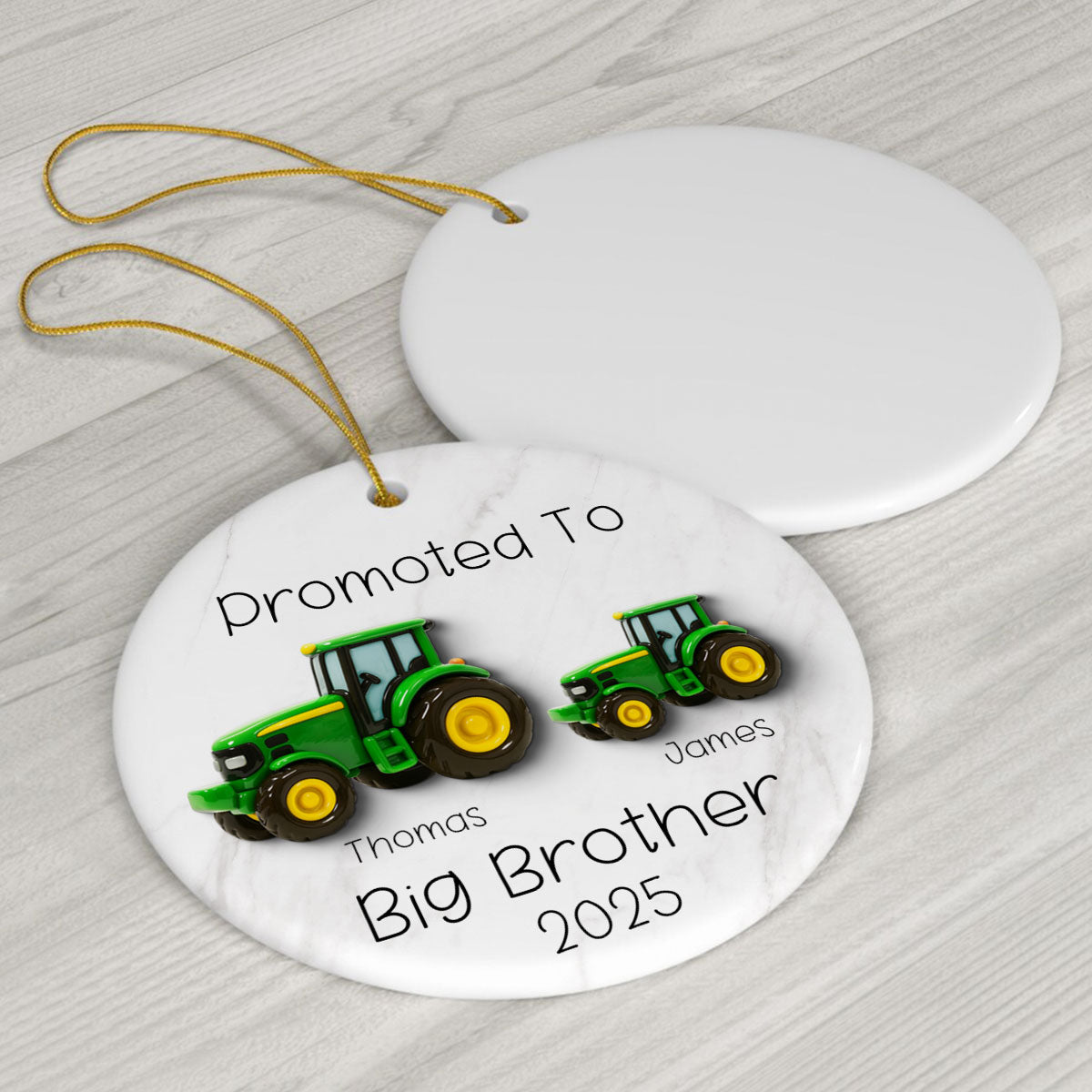 Promoted To Big Brother Big Sister Tractors - Personalized Ceramic Ornament - Proud New Big Siblings Gift