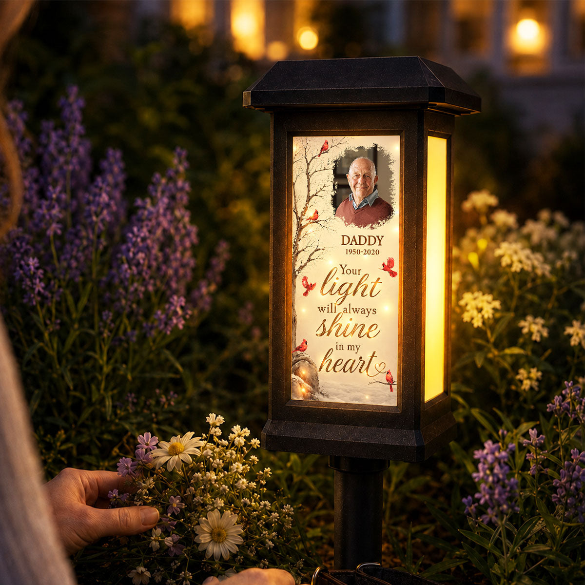 Your Light Will Always Shine in My Heart Cardinal Memorial - Personalized Solar Garden Light - Heartfelt Sympathy Gift for Loved Ones