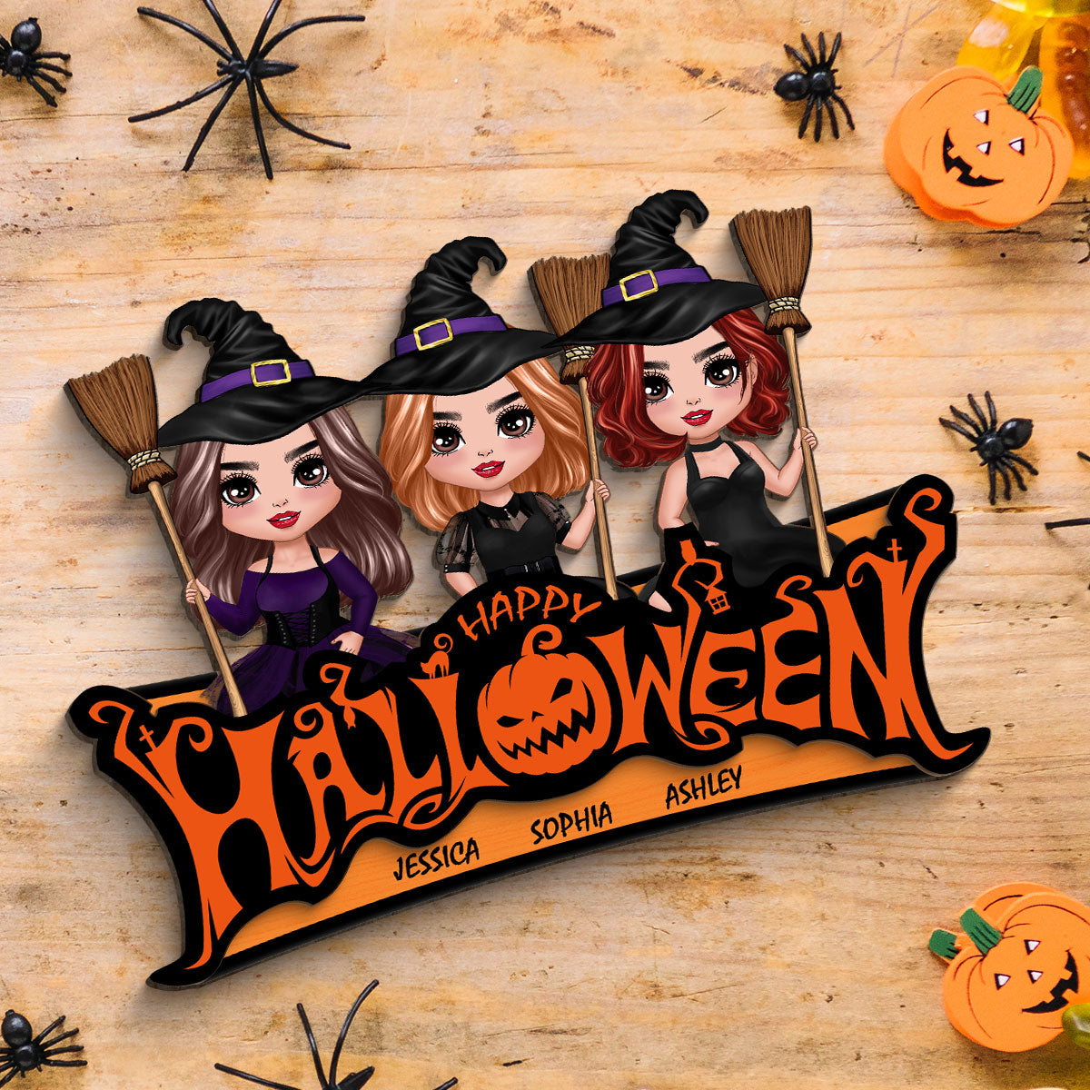 Besties Happy Halloween Jack O Lantern Spooky, Personalized 2-Layered Wooden Plaque, Gift For Best Friends, Sisters