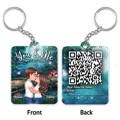 Doll Couple Kissing Night Forest Moon Favorite Song QR Code Personalized Acrylic Keychain