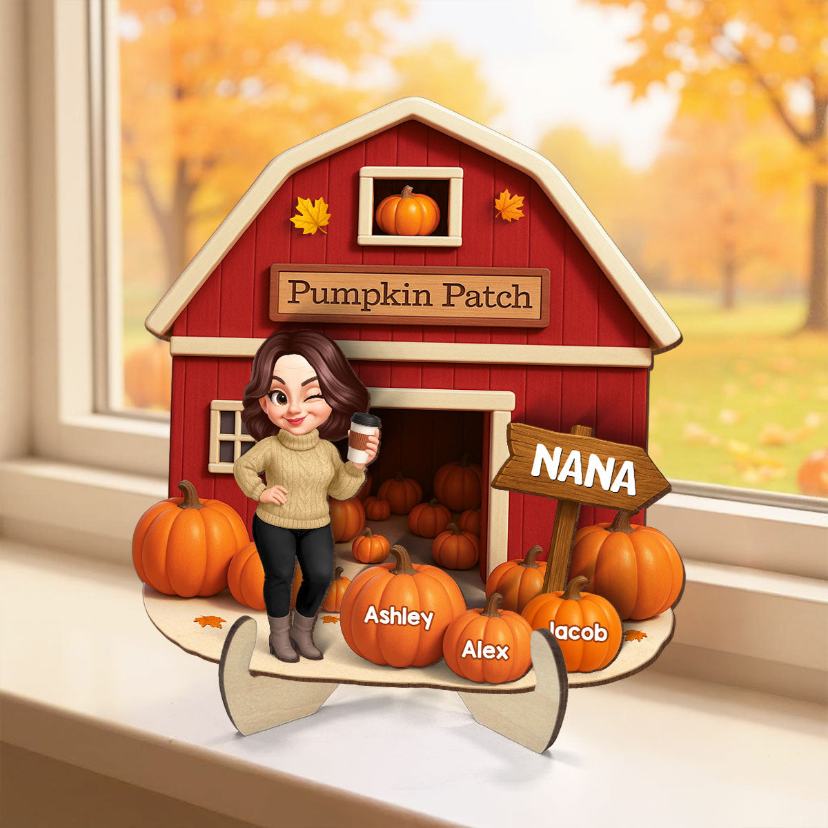 Grandma Mom Fall Season Pumpkin Patch Farm Barn Personalized 2-Layer Wooden Plaque