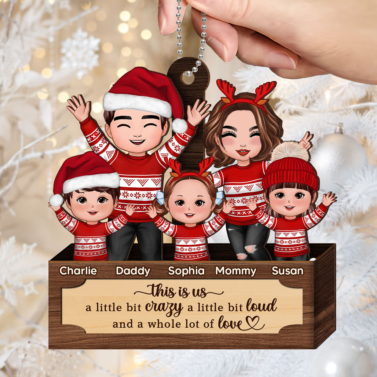 Happy Family In Box Personalized 2-Layer Wooden Ornament, Christmas Gift