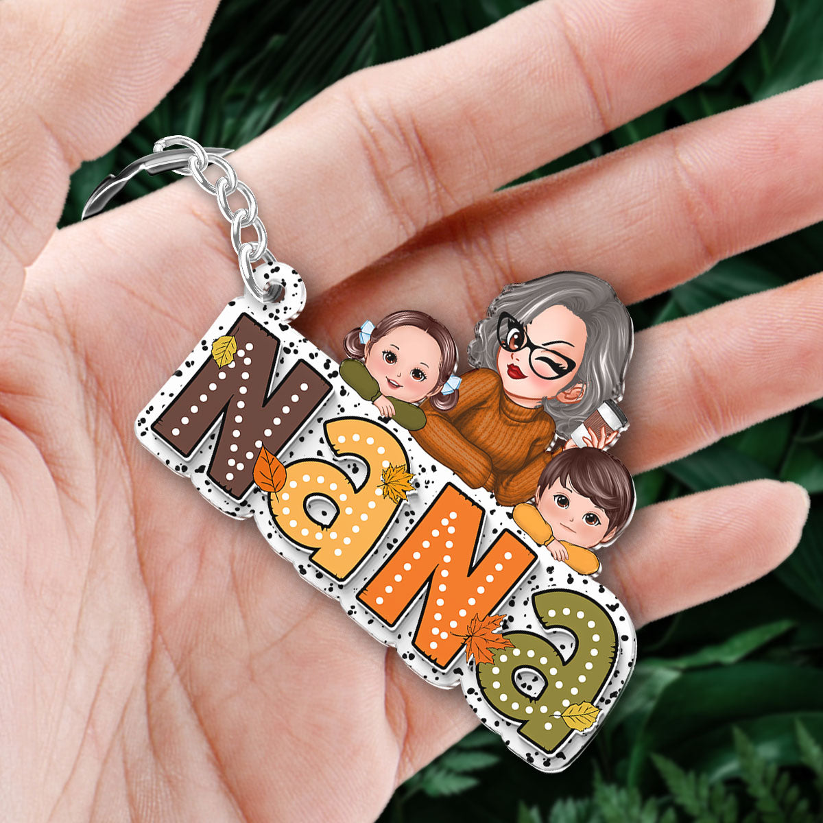 Fall Season Grandma And Kids Personalized Acrylic Keychain