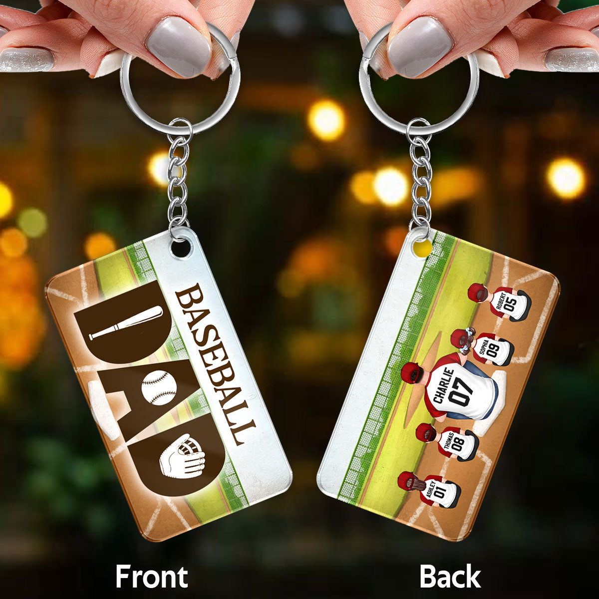 Baseball Dad And Kids Back View At Field Personalized Acrylic Keychain