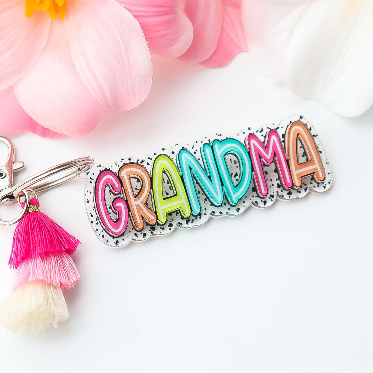 Grandma Mom Colorful Pattern Personalized 2-Layer Acrylic Keychain