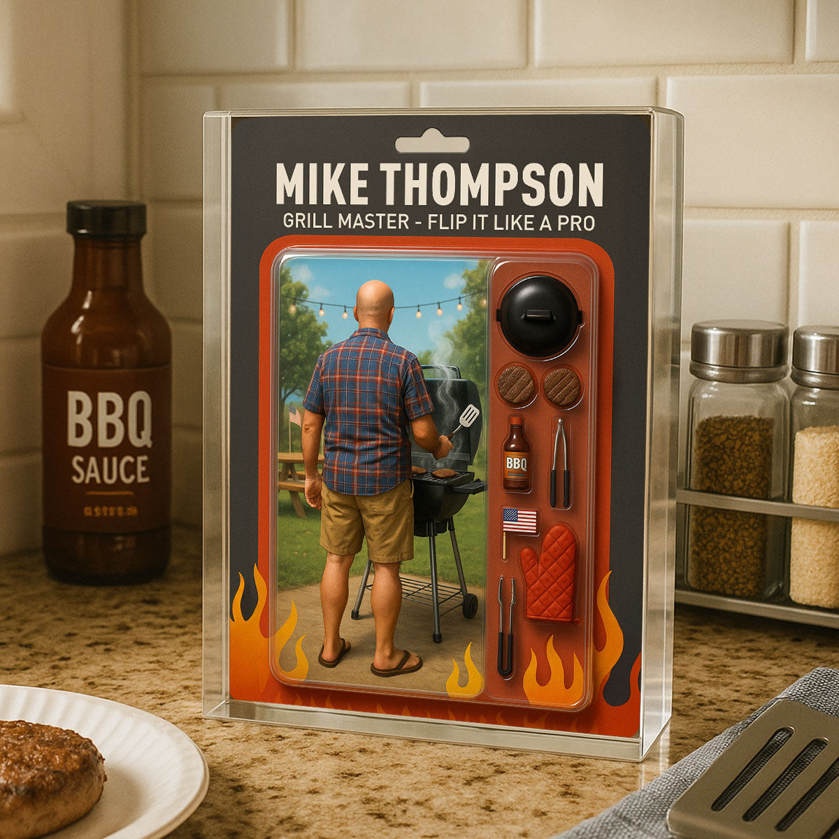 Grilling Master Dad Grandpa Man Realistic Figure Style Personalized Acrylic Block Plaque
