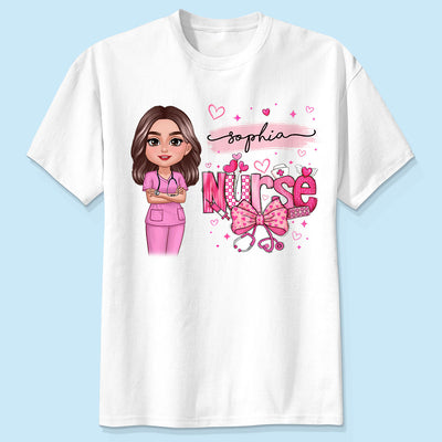 Nurse Pink Coquette Bow Personalized Shirt, Birthday  Gift For Nurse Wife Girlfriend Bestie