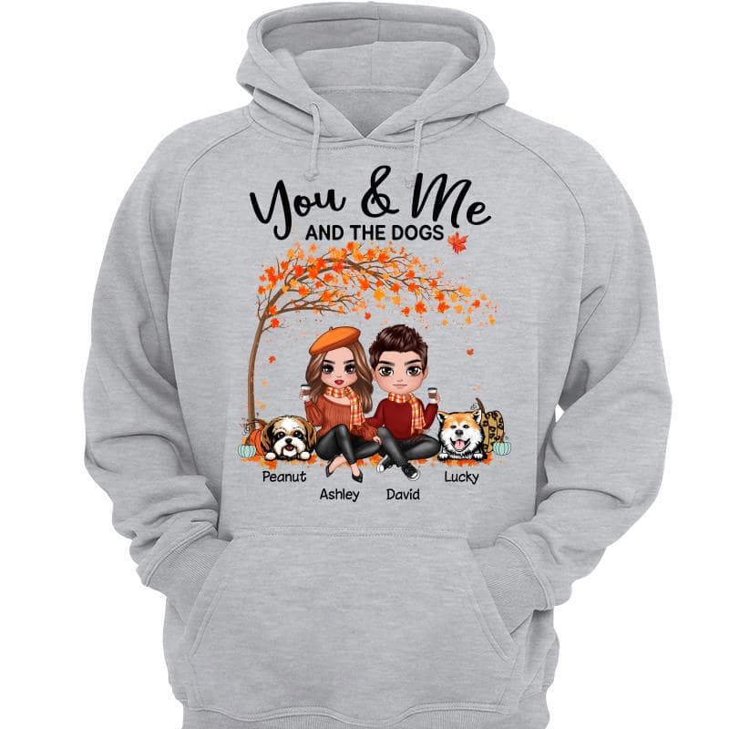 Couple And Dogs Fall Season Tree Personalized Shirt