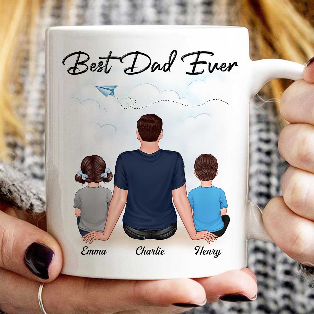 Best Dad Grandpa Sitting Back View Personalized Mug