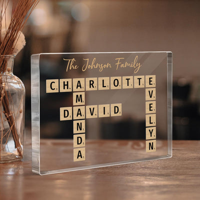 Family Crossword Art Created In A Moment Treasured Forever Personalized Horizontal Acrylic Block Plaque