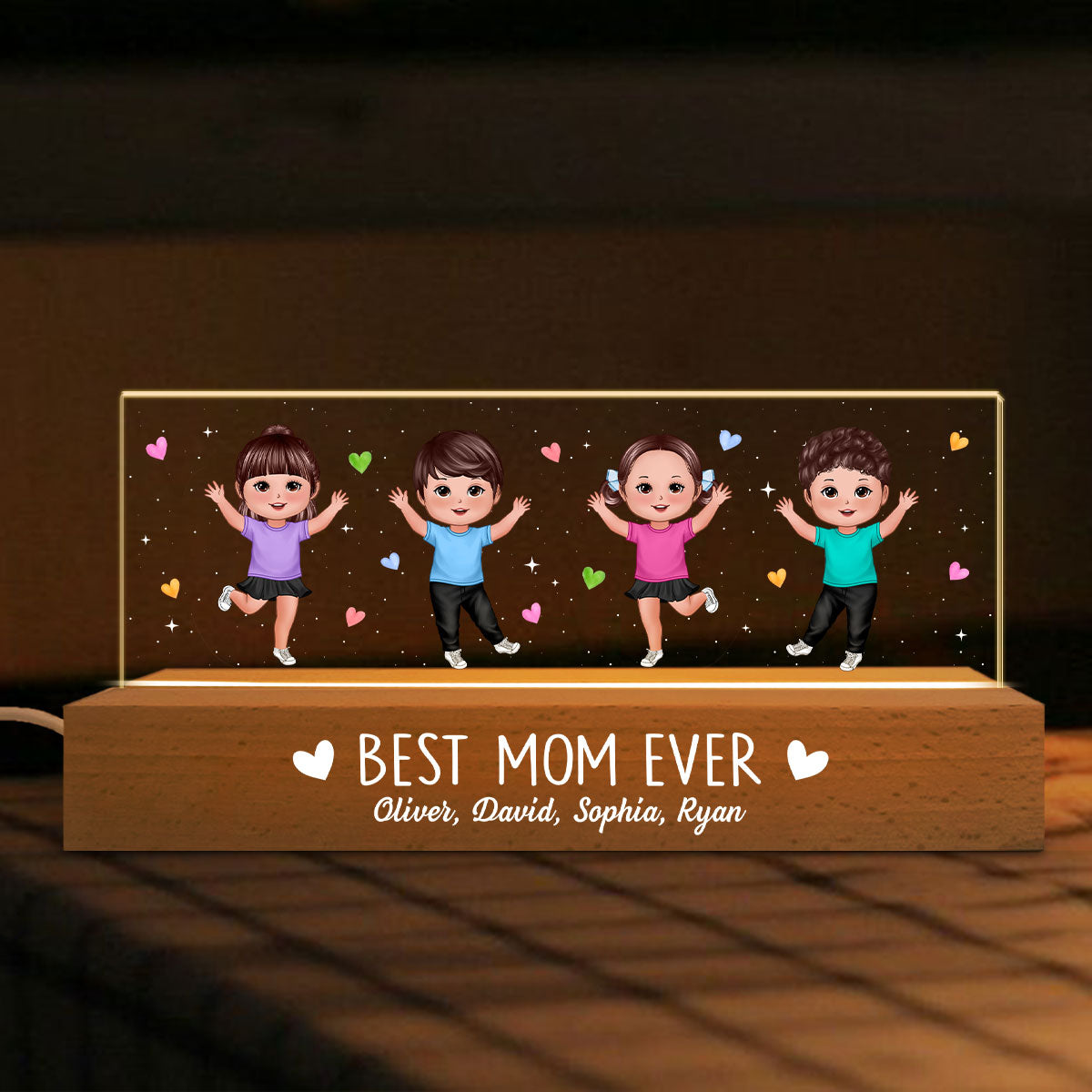 Best Mom Ever Happy Kids Personalized Acrylic Block LED Night Light