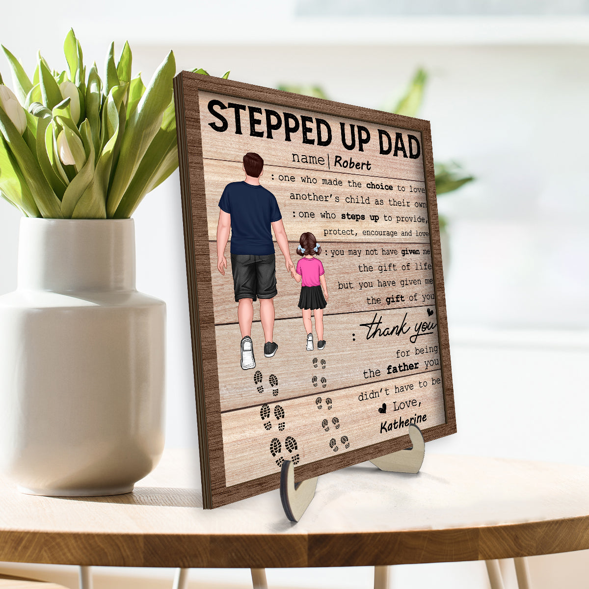 Stepped Up Dad Happy Father's Day Gift Personalized 2-Layer Wooden Plaque