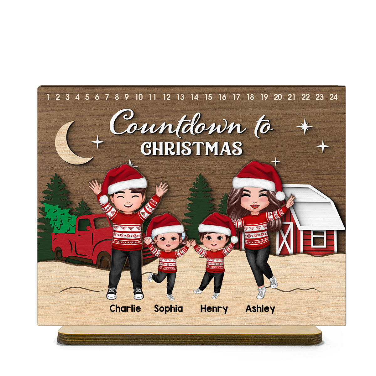 Christmas Countdowns Family Sitting Personalized 2-Layer Standing Wooden Plaque