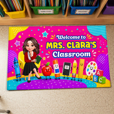 Vibrant Colors Happy Characters Teacher Welcome To Classroom - Personalized Doormat - Back To School Gift For Teacher, Classroom Decor