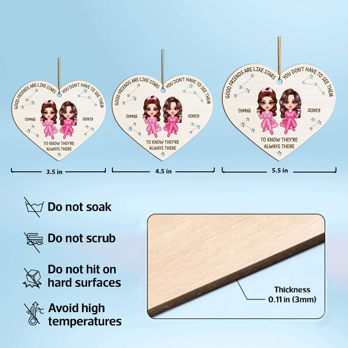 Good Friends Are Like Stars They're Always There Personalized Wooden Ornament, Best Friends Christmas Gift