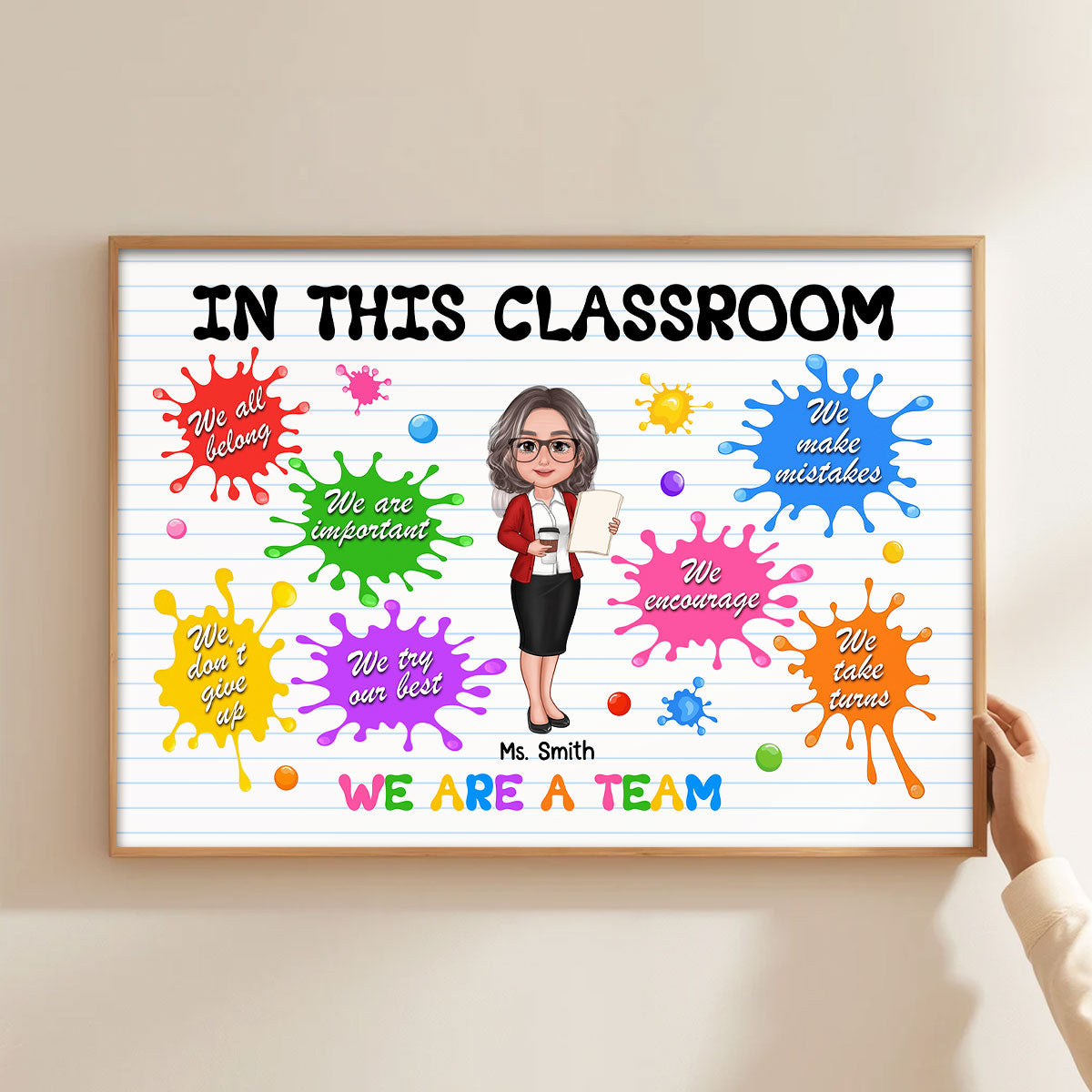 In This Classroom Colorful Splatter Splotches Personalized Poster, Back To School Gift