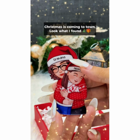 Christmas Cute Grandma Hugging Kid Gift For Granddaughter Grandson - Personalized Acrylic Ornament - Gift For Granddaughter, Grandson