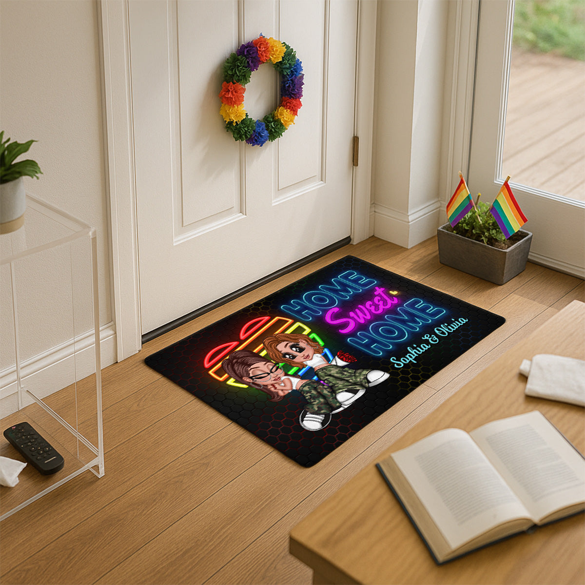 Home Sweet Home Love Wins Y2K Couple Neon Theme Personalized Doormat